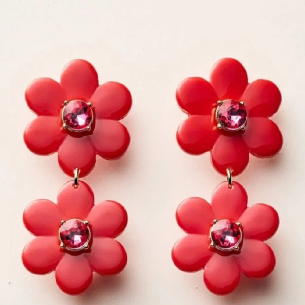 Kate Spade Red Floral Linear Dangle Earrings Limited‎ Edition NIB